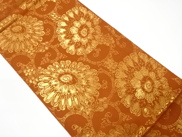 JAPANESE FUKURO OBI / WOVEN FLOWER ARABESQUE / BY HATTORI ORIMONO